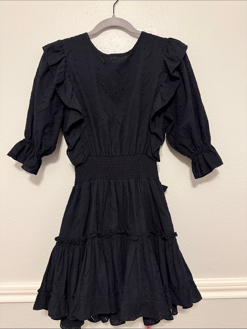 Misa Los Angeles Doutzen Black Eyelet Ruffle Mini Dress